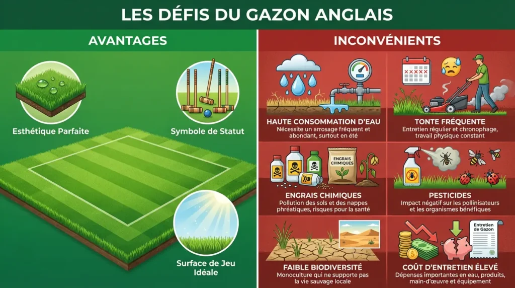 principaux inconvénients du gazon anglais