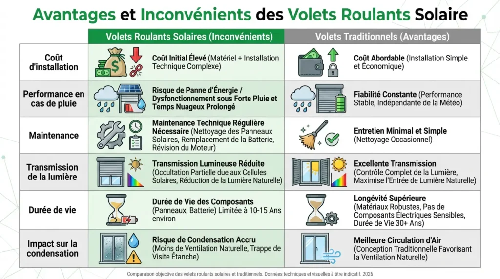 principaux inconvénients du volet roulant solaire