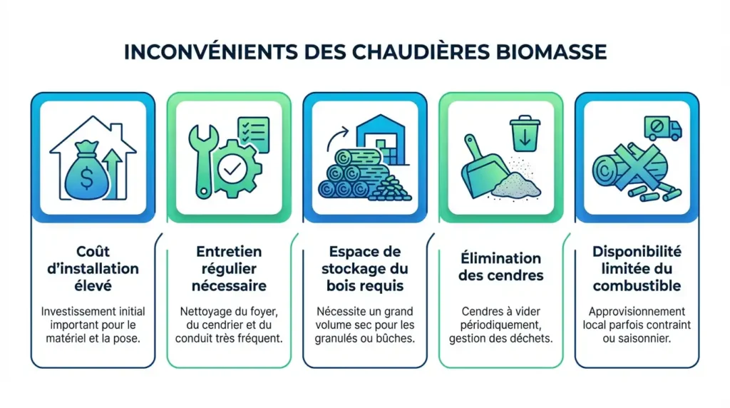 principaux inconvénients d'une chaudière biomasse
