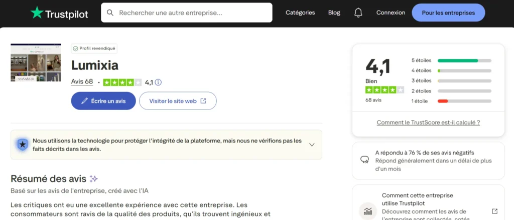 avis sur Trustpilot sur Lumixia Fr (2)