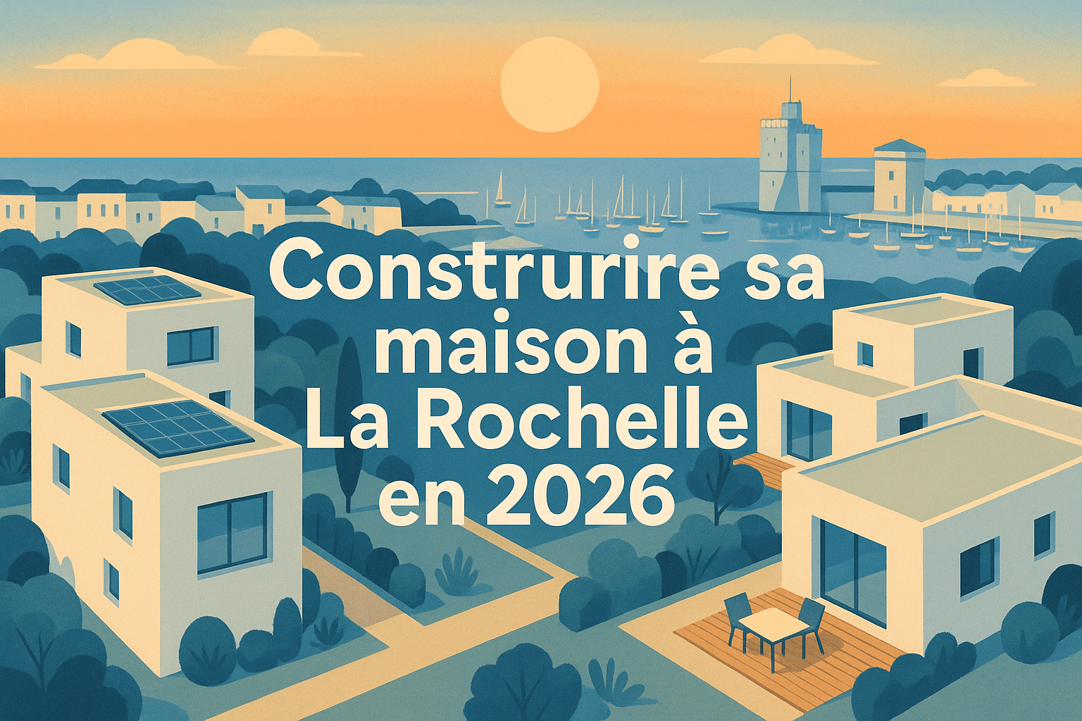 Construction maison La Rochelle vue aérienne moderne au coucher du soleil
