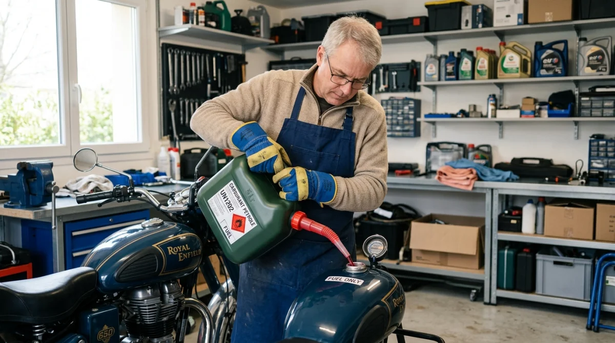 remplissage chauffage petrole securite 788d 1 Personne portant des gants manipulant avec précaution du combustible dans un chauffage au pétrole sécurisé.