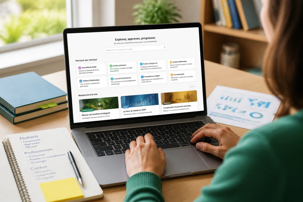 Personne consultant Swiris sur un ordinateur portable pour trouver des ressources en ligne organisées par rubriques